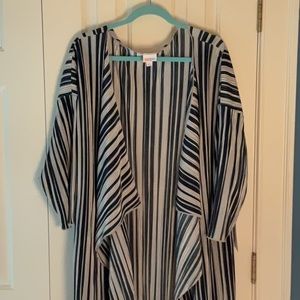Lularoe Blue and Ivory striped  Shirley kimono Large NWT